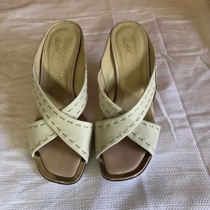 Donald Pliner cream leather and cork heels